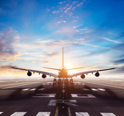 Huge two storeys commercial jetliner taking of runway