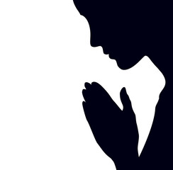Vector image of the praying person at night - obrazy, fototapety, plakaty