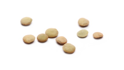 Fototapeta na wymiar Green lentils, macro isolated on white background