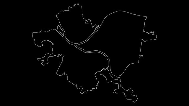 Pittsburgh Pennsylvania city map outline animation