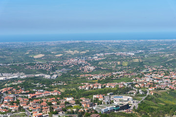 Summer panorama Republic of San Marino and Italy.