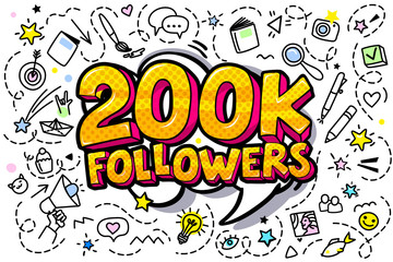200K followers illustration in pop art style.