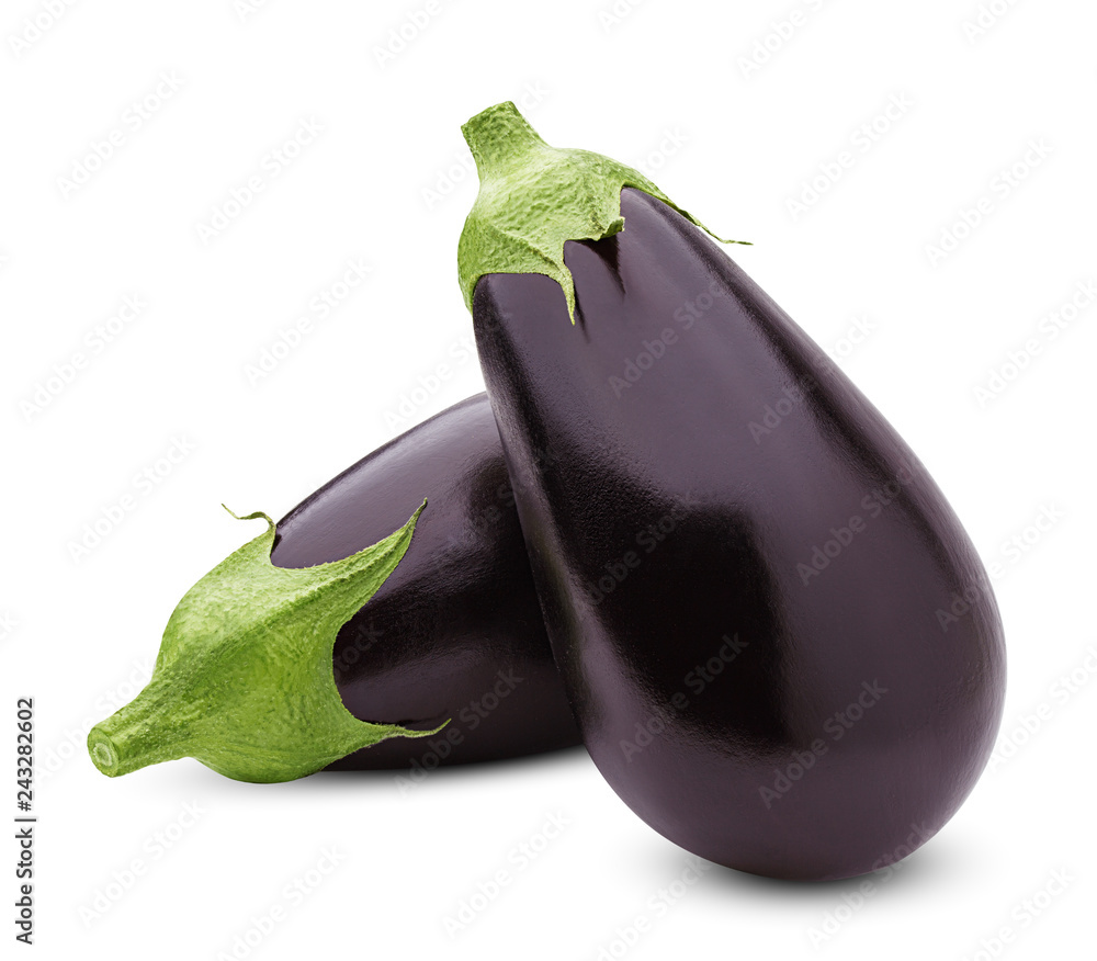 Sticker eggplant isolated on white background, clipping path, full depth of field