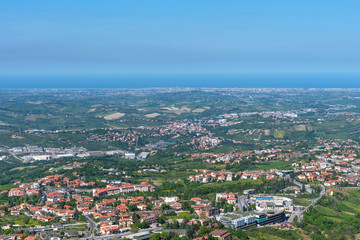 Summer panorama Republic of San Marino and Italy.