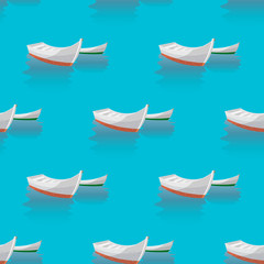 Marine print. Seamless pattern boat sailing in blue sea. the boats are laid up