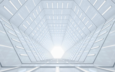 Abstract illuminated empty corridor interior design, Future concept. 3D rendering.