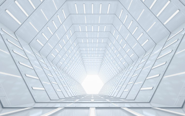Abstract illuminated empty corridor interior design, Future concept. 3D rendering.