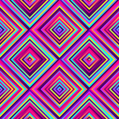Crazy squares - bright geometric pattern with bold neon colors. Multicolor lines. Seamless vector pattern. Abstract geometric background.