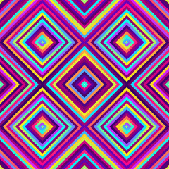 Crazy squares - bright geometric pattern with bold neon colors. Multicolor lines. Seamless vector pattern. Abstract geometric background.