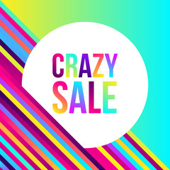 Crazy sale web banner, lots of colorful lines, frame for text. Vector illustration. Abstract geometric background 80s style, bright neon colors. Party poster template. 