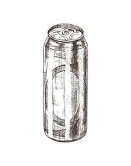Beer in Aluminum Can Sketch Vector Illustration
