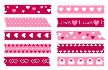 Adhesive types with hearts. Valentine's day, wedding decorative scotch vector template
