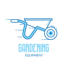 Garden cart icon in line art. Wheel barrow flat vector illustration. Gardening equipment logo template.