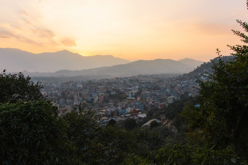 Fototapeta na wymiar Sunset view at Kathmandu valley from Swayambhunath.