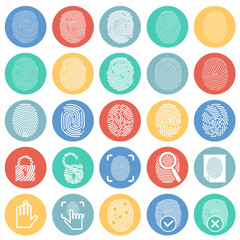 Finger id icons on color circles background for graphic and web design, Modern simple vector sign. Internet concept. Trendy symbol for website design web button or mobile app