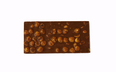 Chocolate bar with nuts isolated on white background 