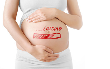 pregnant woman with count down drawing loading text at belly