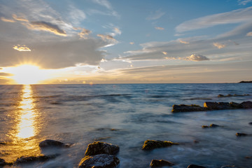 Fototapeta premium Long Exposure at Sunset on the Southern Italian Mediterranean Coast