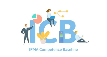 ICB, IPMA Competence Baseline. Concept with keywords, letters and icons. Colored flat vector illustration. Isolated on white background.