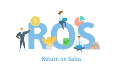 ROS, Return on Sales. Concept with keywords, letters and icons. Colored flat vector illustration. Isolated on white background.