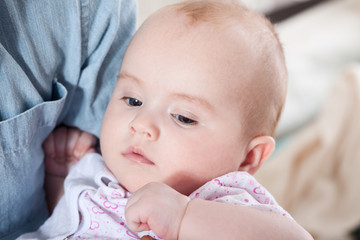 baby with dad. family, parenthood and people concept - father with little baby at home