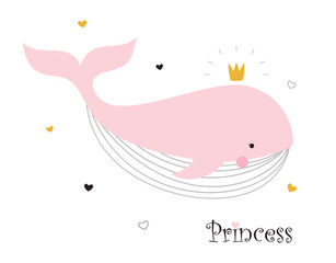 cute princess whale © StockVector