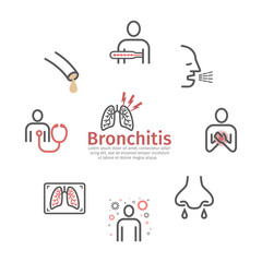 Bronchitis banner. Line icons. infographic symbol. Vector sign for web graphic.