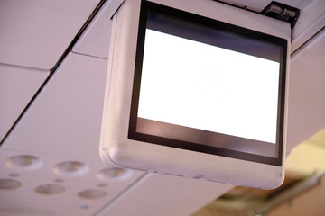 Airplane ceiling video screen with blank content to be able to enter copy space message.
