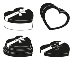 Black and white heart box silhouette set