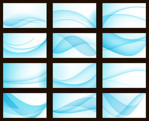 Set of blue colorful wave templates. Blanks for business cards,  kind of cover,brochures and original presentations background.