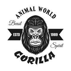 Gorilla head black vector emblem isolated on white