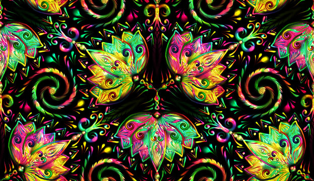 Floral Seamless Repeat Pattern, Flower Mandala, Nature Background