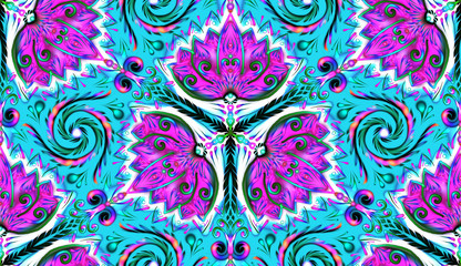 Floral Seamless Repeat Pattern, Flower Mandala, Nature Background