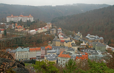 panoramic aerial view of town Karlovy Vary