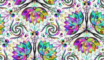 Floral Seamless Repeat Pattern, Flower Mandala, Nature Background