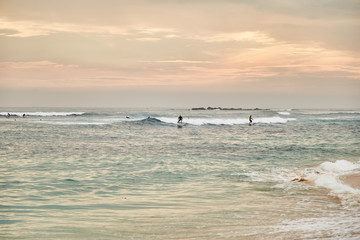 Fototapeta na wymiar Midigama Beach. Sunset in the Indian ocean. Midigama, Sri Lanka