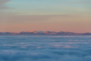Obraz premium Dawn on the Mount Grappa in Italy. View from the summit