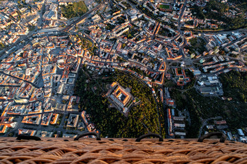 Aerial view of historical center of Brno in Czech Republic viewed from hot air baloon. - obrazy, fototapety, plakaty