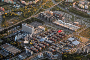 Aerial view of modern development in Brno,  Czech Republic.