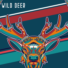 Deer head stylized in zentangle style. Tribal tattoo design. Vector illustration