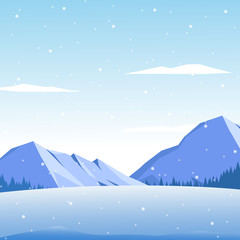 Winter landscape with mountain. Vector illustration