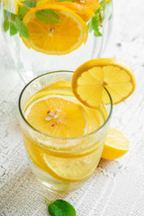 Summer drink. Traditional lemonade with lemon mint