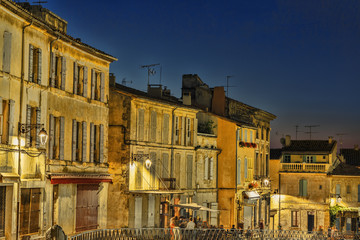 .Night view in the historical center of Arles. Provence France.
