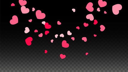 Hearts Confetti Falling Background. St. Valentine's Day pattern. Romantic Scattered Hearts Design Element. Love. Sweet Moment. Gift. Cute Element of Design for Sales or Celebration.
