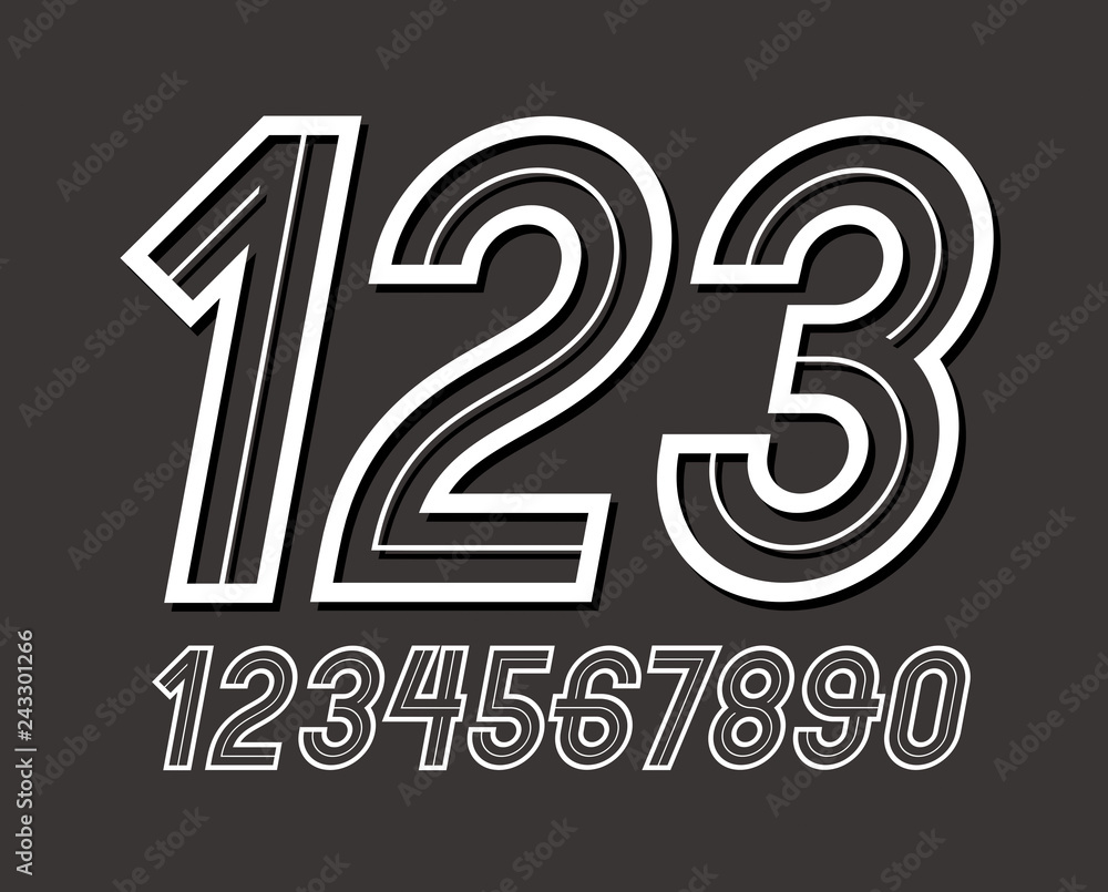 Poster set of stylish retro rounded vector digits, modern numerals collection can be used in poster art cre
