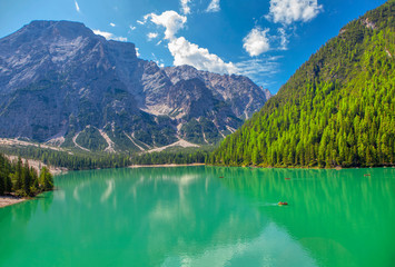 Pearl among Dolomite lakes landscape 