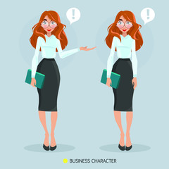 Set character businesswoman, secretary or teacher. Vector illustration.