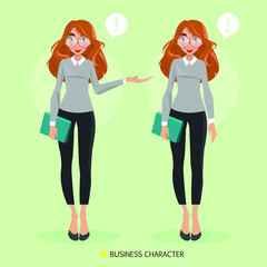 Set character businesswoman, secretary or teacher. Vector illustration.