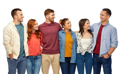 friendship and people concept - group of smiling friends over white background