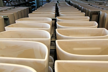 Ceramic semi-finished products on the production line in a factory